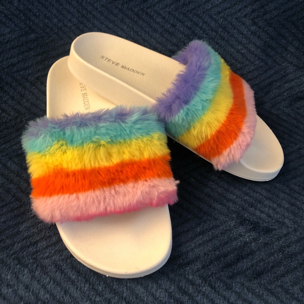 Steve Madden furry SOFTEY slide mule RAINBOW 8
